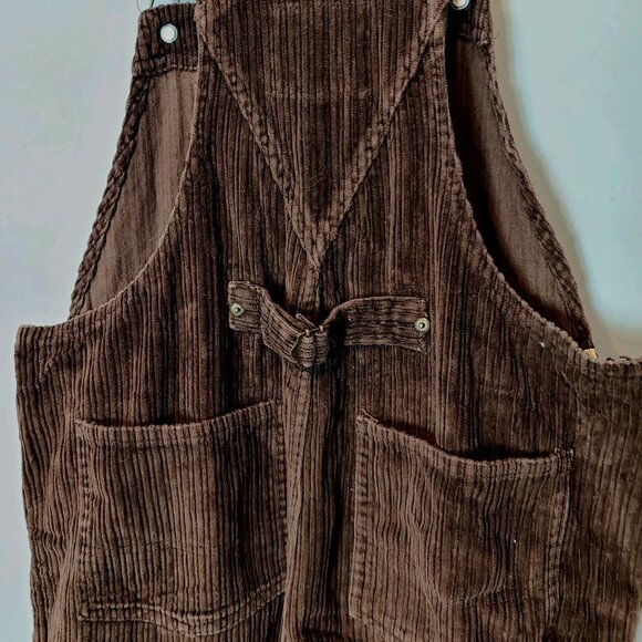 Vtg 90s Express Wide Wale Brown Corduroy Painter Bib Overalls Sz Medium Wide Leg - Picture 9 of 11